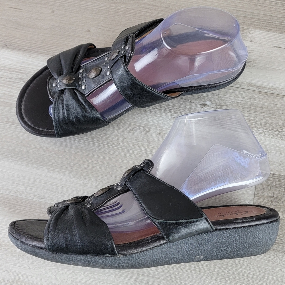 Clarks Artisan Jandi Gem Soft Black Leather Slide Sandal 9W - Picture 6 of 16